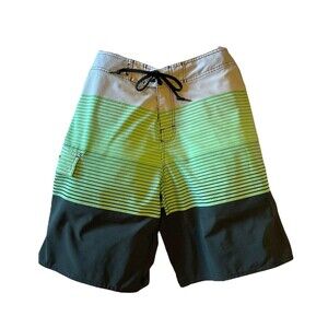 RS Surf Men's 30 Green/Black Colorblock Striped Board Shorts Unlined